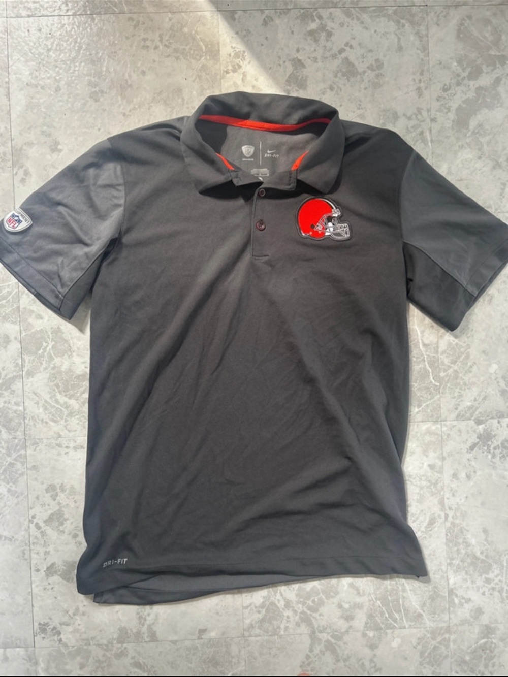 NFL Gray Polo Shirt with Orange Browns Helmet Logo